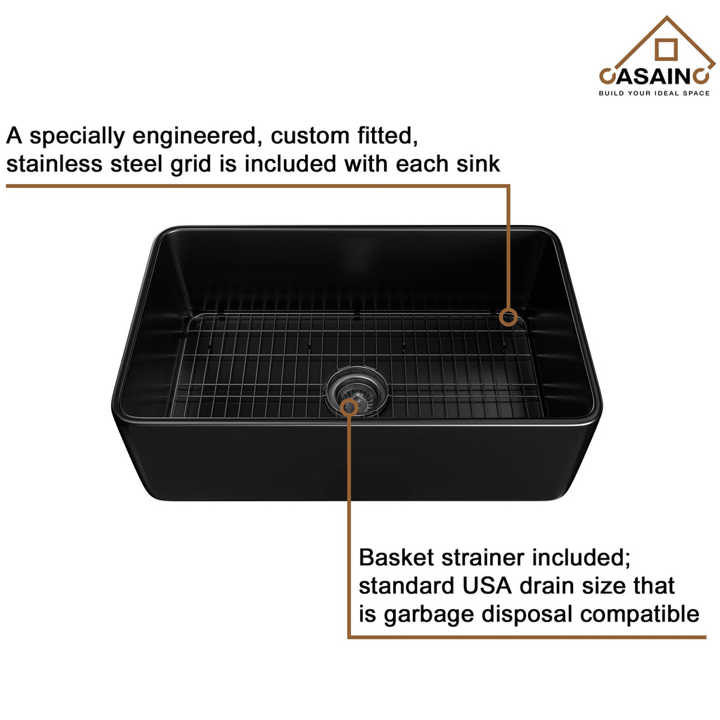 30-inch Kitchen Sink Black, Farmhouse Sink Fireclay Apron -Front Farmhouse Deep Single Bowl, Farmhouse Sink with