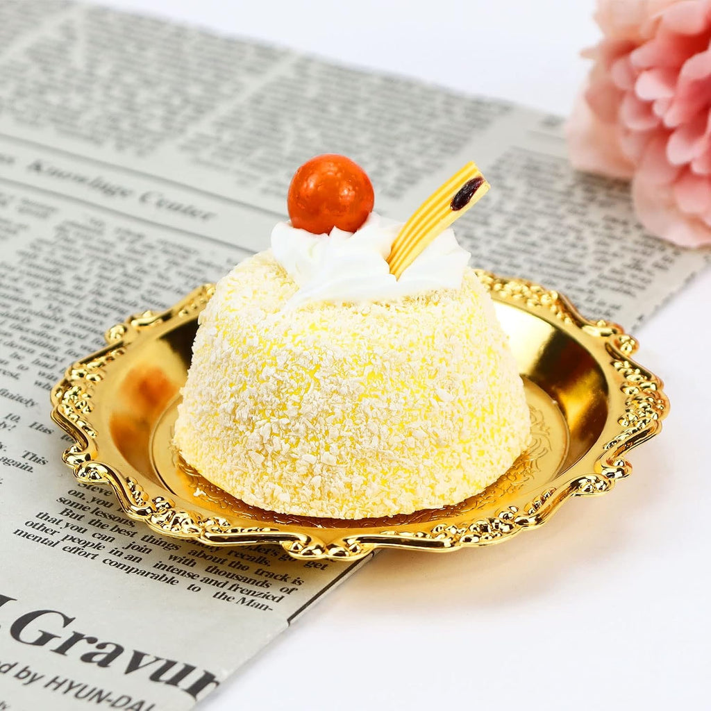 Round Decorative Drink Coasters, Gold Coaster Set with Holder Stand - Set of 6