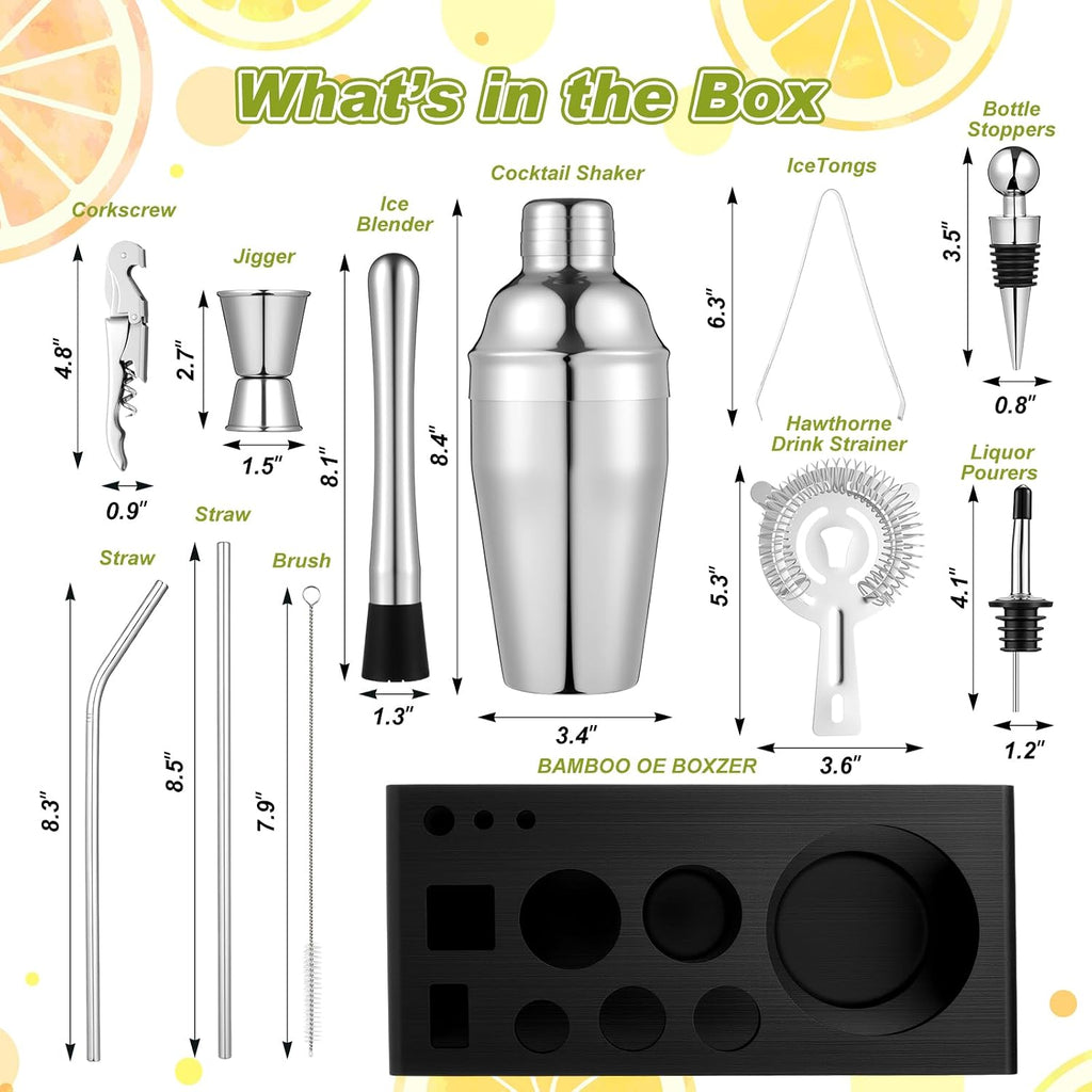 Bartender Supplies Kit Garnish Tray for Bartenders with Bar Caddy 3 Tier Salt Rimmer Cocktail Shaker - Set of 23