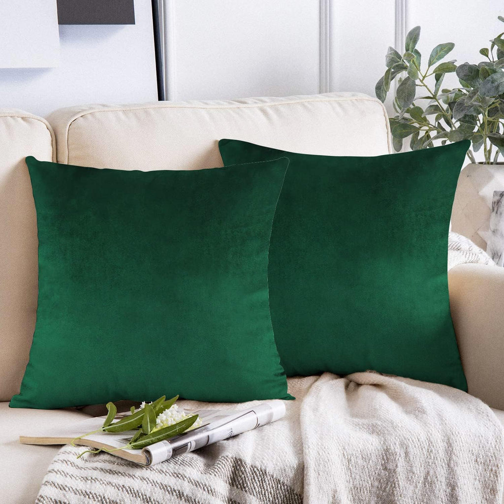 Throw Pillow Covers 18x18 Set of 2 Emerald Green Velvet Decor Dark Forest Christmas Decorative Xmas Cushion Couch