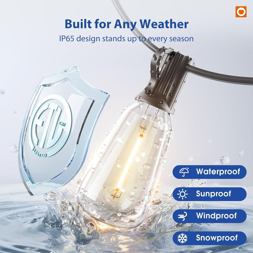 200FT(50FT*4) Outdoor String Lights ST38 LED with Remote Waterproof