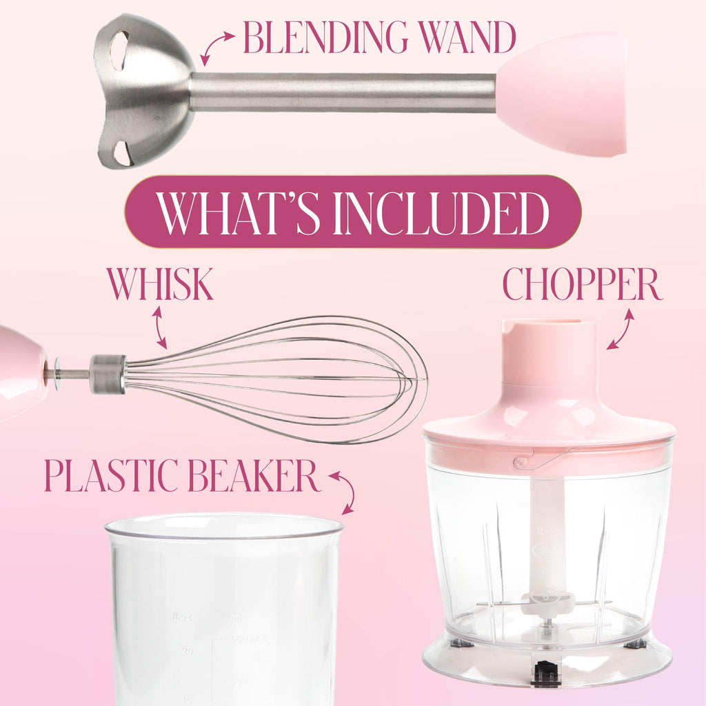 Hand Blender Set, 3-in-1 Immersion Blender with Whisk, Blending & Chopper Attachments, 400W High Speed, Pink with