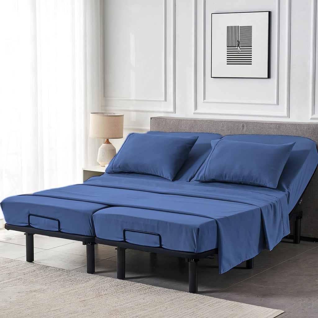 Split Queen Sheets Set for Adjustable Bed Navy