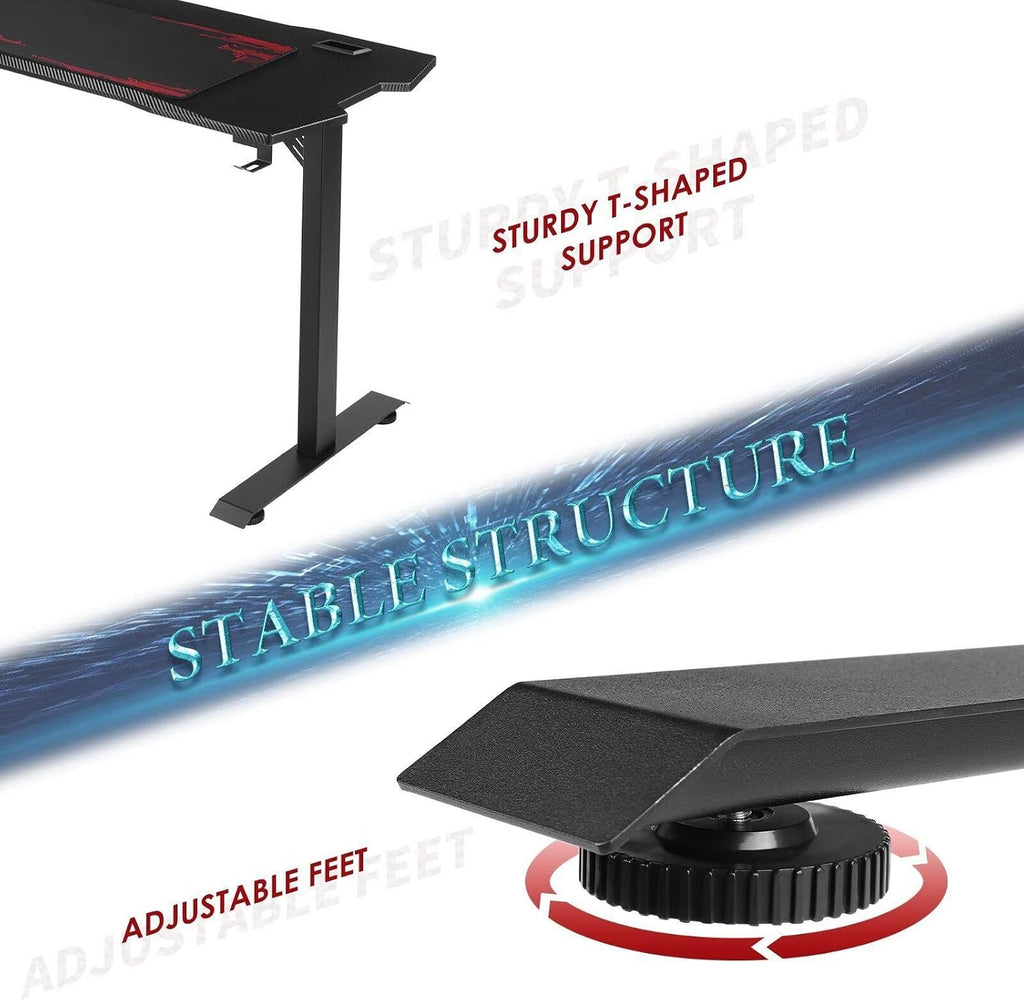 55 Inch Gaming Desk Home Office Computer Desk Carbon Fiber Workstation with Pad