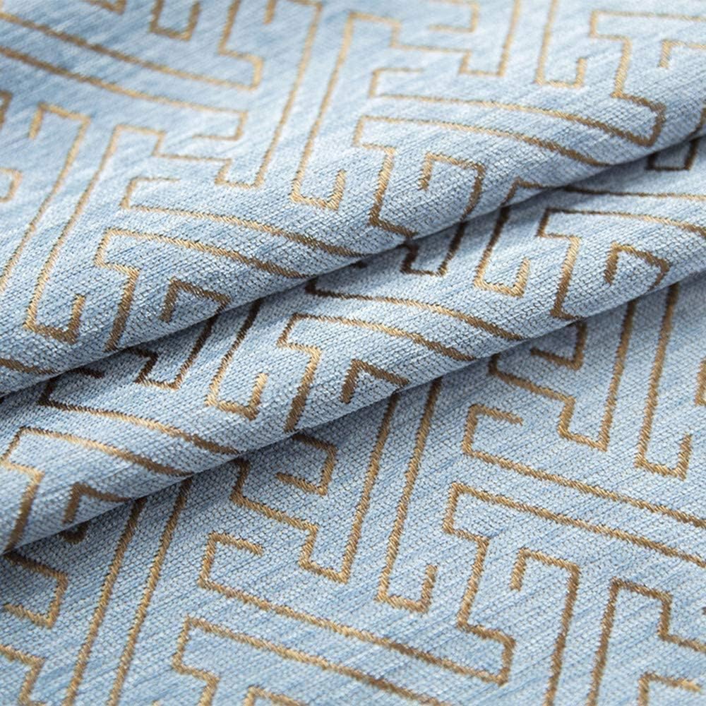 2 Panels Set Pair Chenille Curtains Semi-Blackout Geometric Modern Curtains Bedroom (2 x 52 x 96 Inch, Blue and Gold)