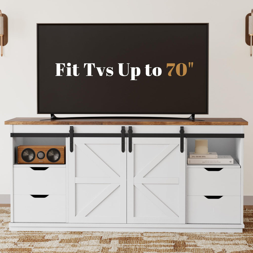 58" Farmhouse TV Stand for TVs up to 65", 4 Drawers, Milk White