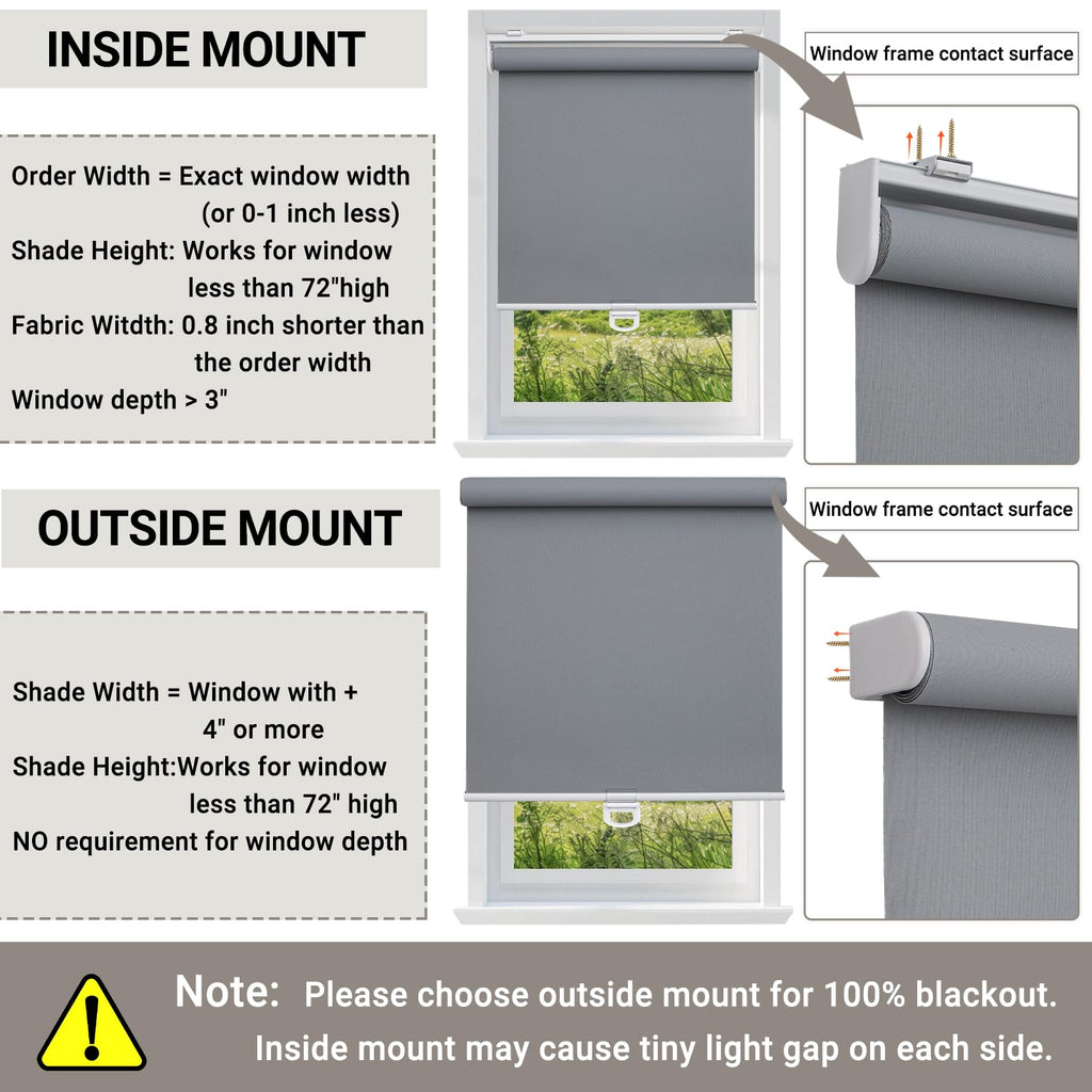 Cordless Blackout Roller Shades for Indoor Windows, Grey