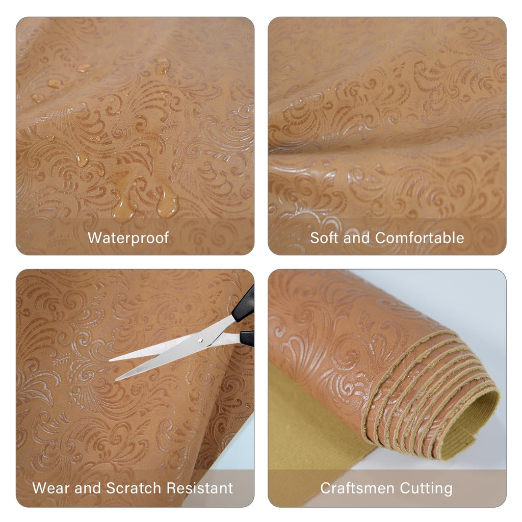 Tooled Faux Leather Western Cowboy, 54"x72" Floral Embossed Vinyl, Craft DIY and Upholstery Textured PU Pleather