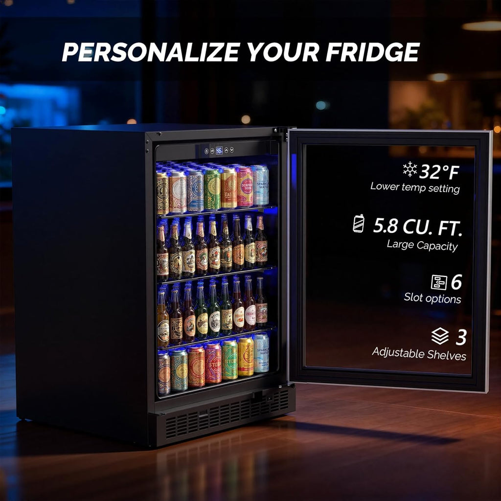 24 Inch Beverage Refrigerator, 5.8 Cu.Ft. Built-in Beverage Cooler, Under Counte