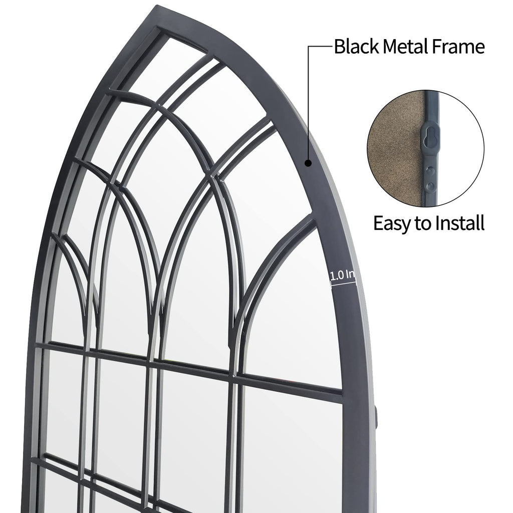 Farmhouse Window Mirror,Arched Black Mantel Mirror,Cathedral Wall Mirrors with Window Pane /Fireplace/Living