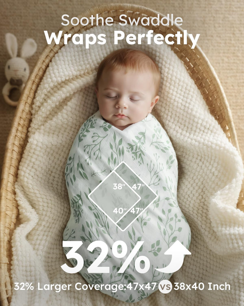 Muslin Swaddle Blankets, Organic Baby Blankets, 47 x 47 Inches Receiving Blanket for Baby Boys and Girls, Baby