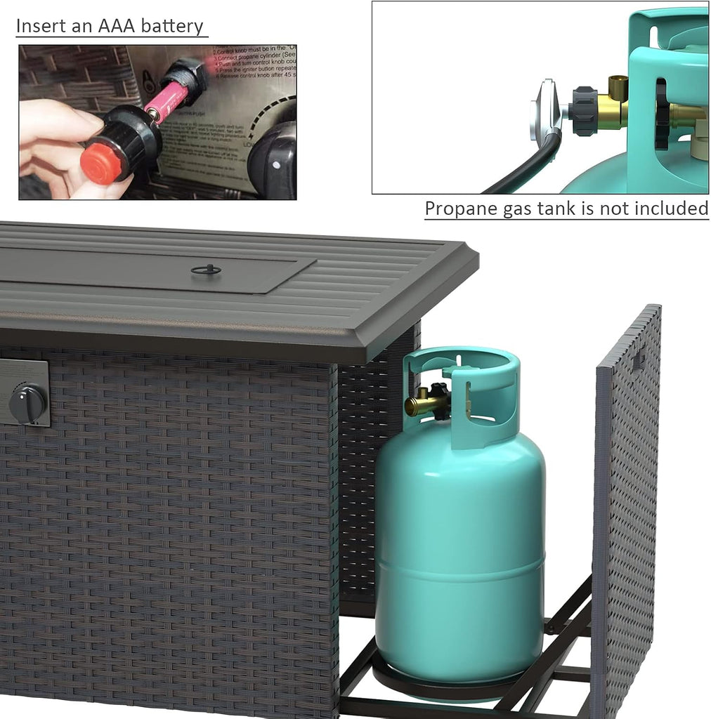 Outdoor Propane Gas Fire Pit Table 43'',50,000 BTU with Rectangular Tabletop,Auto-Ignition,Adjustable Flame,Glass