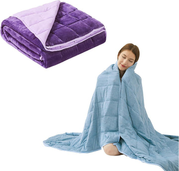 2 PCS Weighted Trow Blanket, Super Cozy Flannel Purple Weighted Blanket 60" x 80" 15 Pounds and 10 LBS Blue Cooling - Set of 2