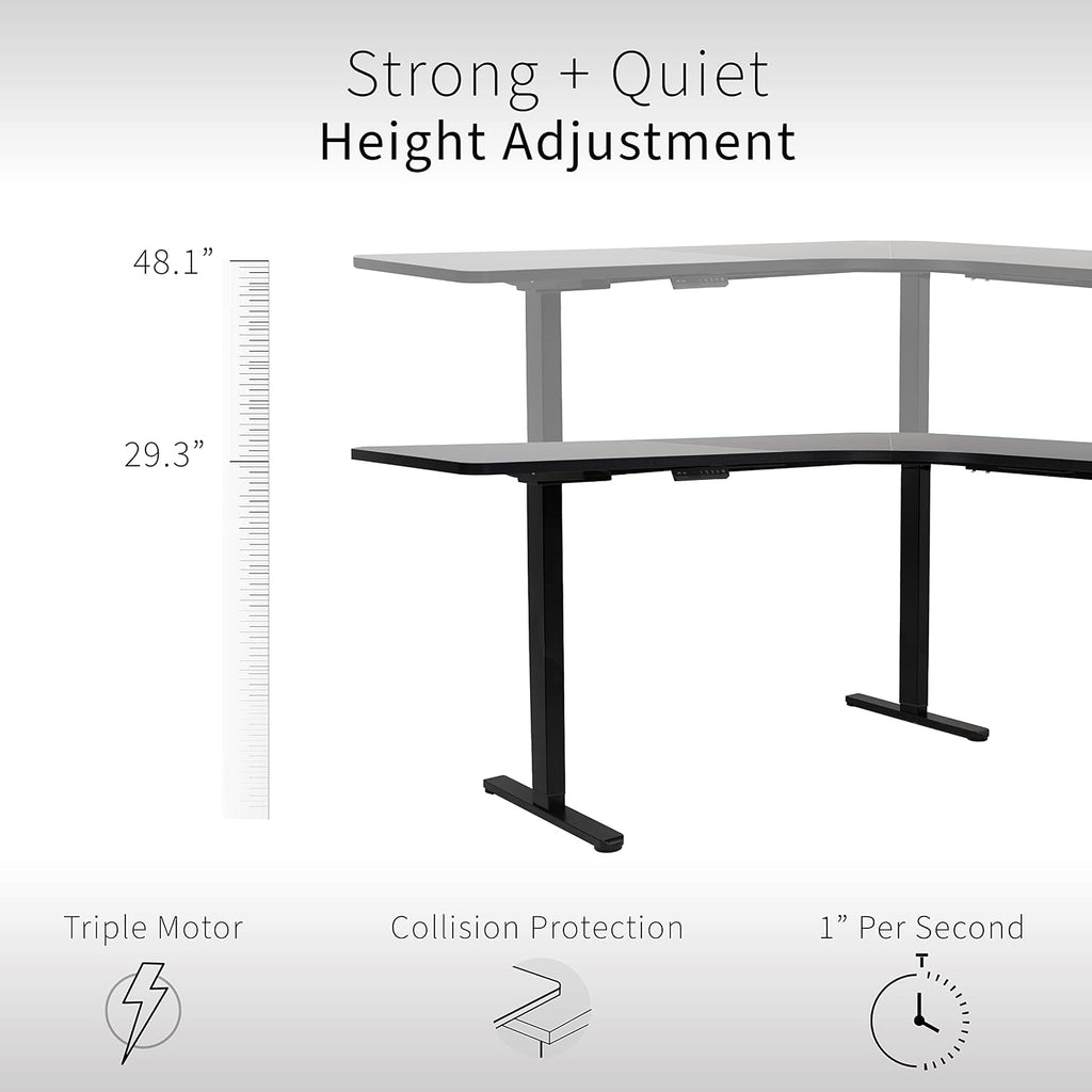 Black 71 x 71 in Corner Standing Desk, DESK-KIT-E3CB2 | Electric, Triple Motor, Holds 264 lbs, Sit Stand L-Shaped