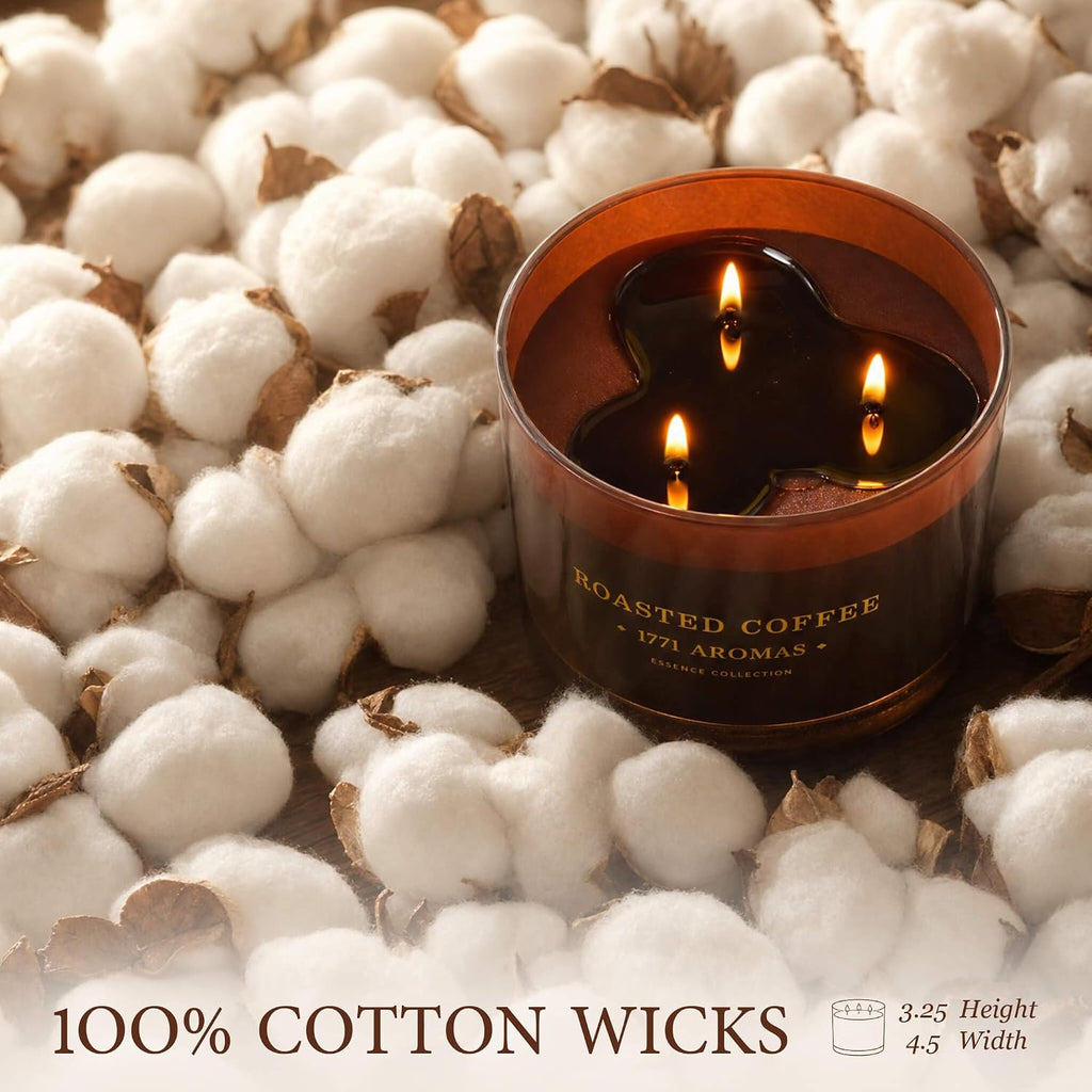 Roasted Coffee Scented Candle - 100% Natural Soy Wax - Large 3 Wick Jar - Up to 40 Hours Burning Time - Aromatherapy