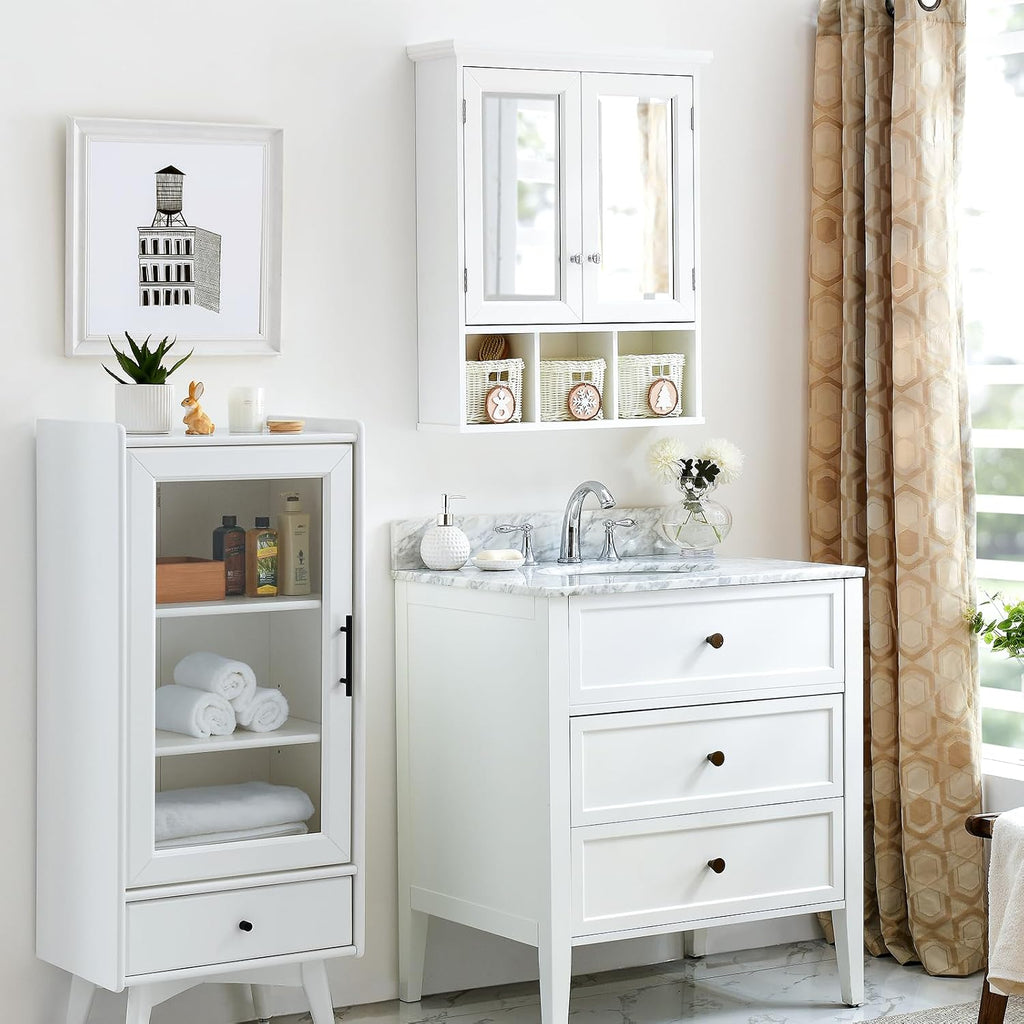 Medicine Cabinet, Bathroom Organiser, Wall Mounted Bathroom Cabinet with Mirror with 2 Adjustable Shelves and 3