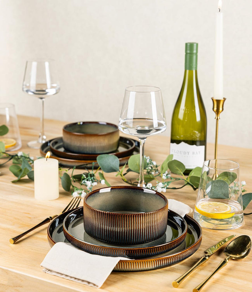 Ceramic Dinnerware Sets for 8, 24 Pieces Porcelain Lightweight Speckled Plates and Bowls Sets