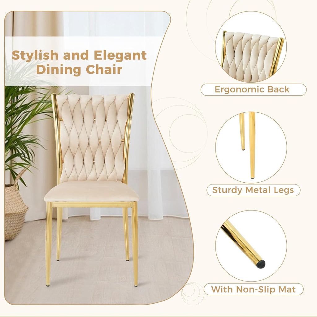 Velvet Dining Chairs Set of 6 with Gold Metal Legs, Modern Upholstered Kitchen Chairs