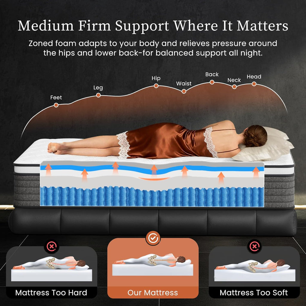 Queen Mattress 14 Inch Hybrid Queen Size-Gel Memory Foam Mattress in a Box, Individually Wrapped Pocket Spring