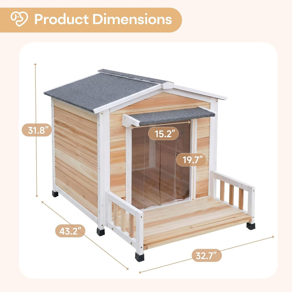 Large Dog House Outdoor Elevated Wooden Dog Kennel with Porch White 43"