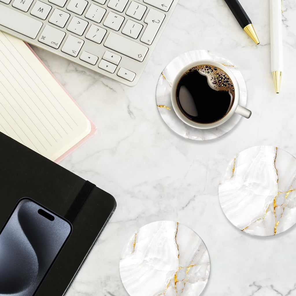 Ceramic Coasters with Holder Absorbent Drink Coasters Round Ceramic Table Coasters Set Decorative Coffee Cup - Set of 6
