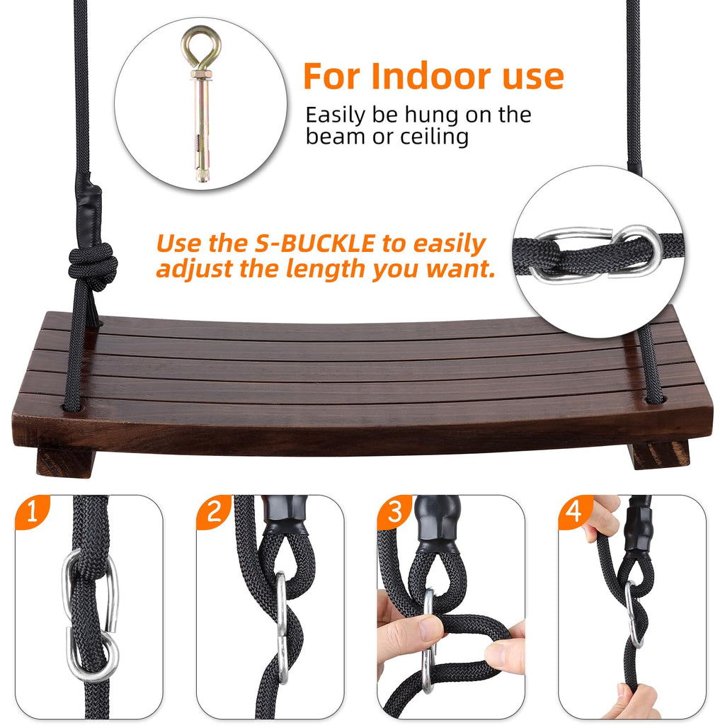 Wood Swing Seat, Tree Swing for Adult Kids 19.7 x9.8 x1.0 inch