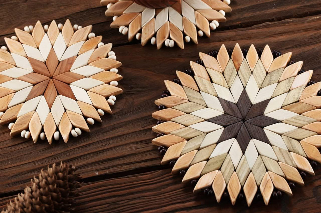 Small Handmade Wooden Trivets for Hot Dishes - Two 6" and one 7"- Coasters and Hot Pads - Great Kitchen Gift - Set of 3