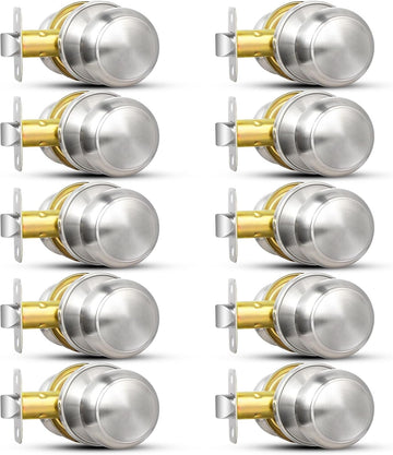 Brushed Nickel Door Knob, 10 Pack Round Keyless Doorknobs Interior Lockset