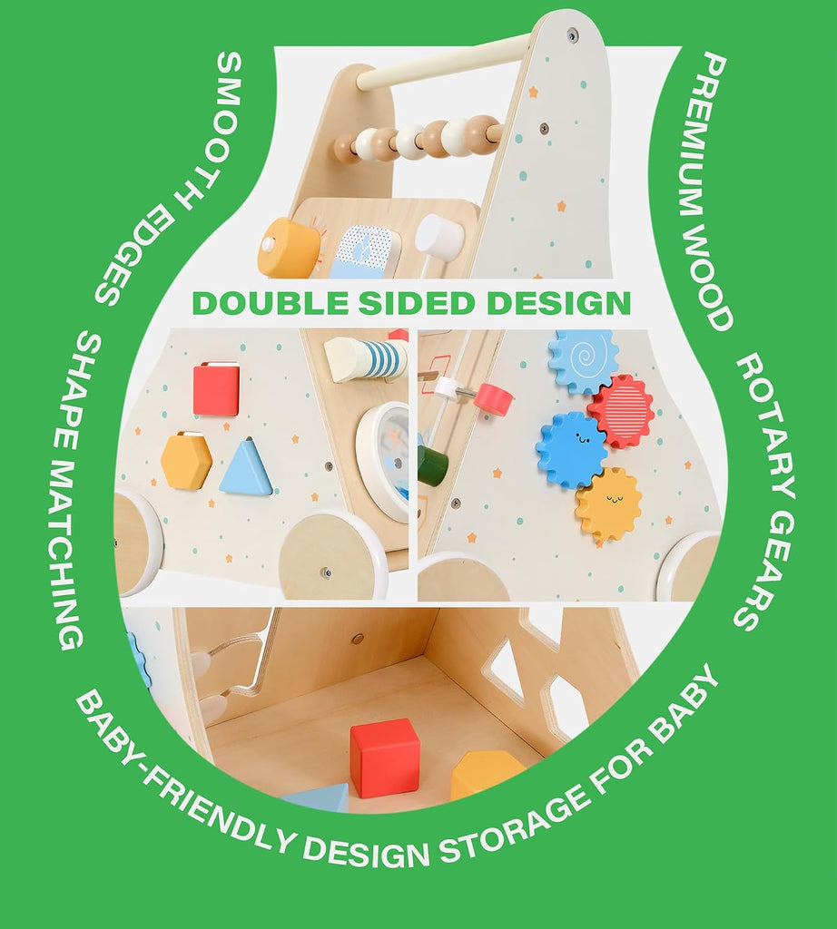 Wooden Baby Push Walker, in-1 Montessori Activity Center