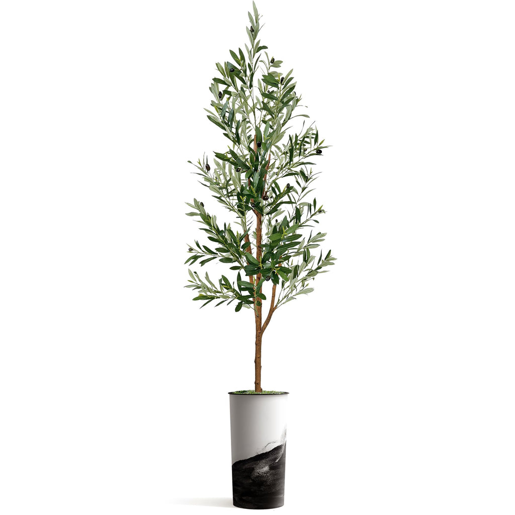 Artificial Tree in Contemporary Planter, Fake Olive Silk Tree for Indoor and Outdoor Home Decoration - 68" Overall