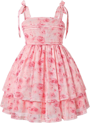 Toddler Girl's Floral Layered Ruffle Tank Dress Cute Summer Outfits