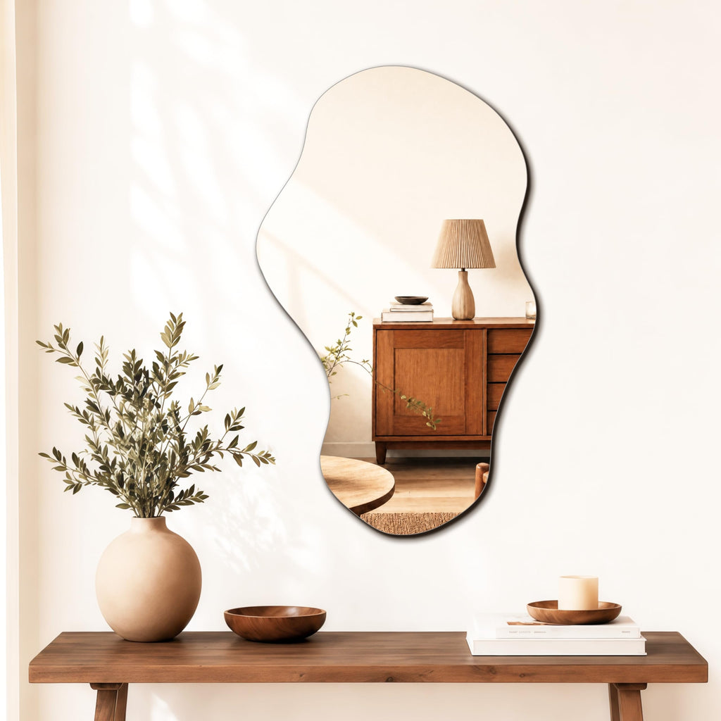 Irregular Wall Mirror Asymmetrical Mirror, 28''x17'' Decorative Modern Mirror Bedroom Living Room Entryway, Cloud