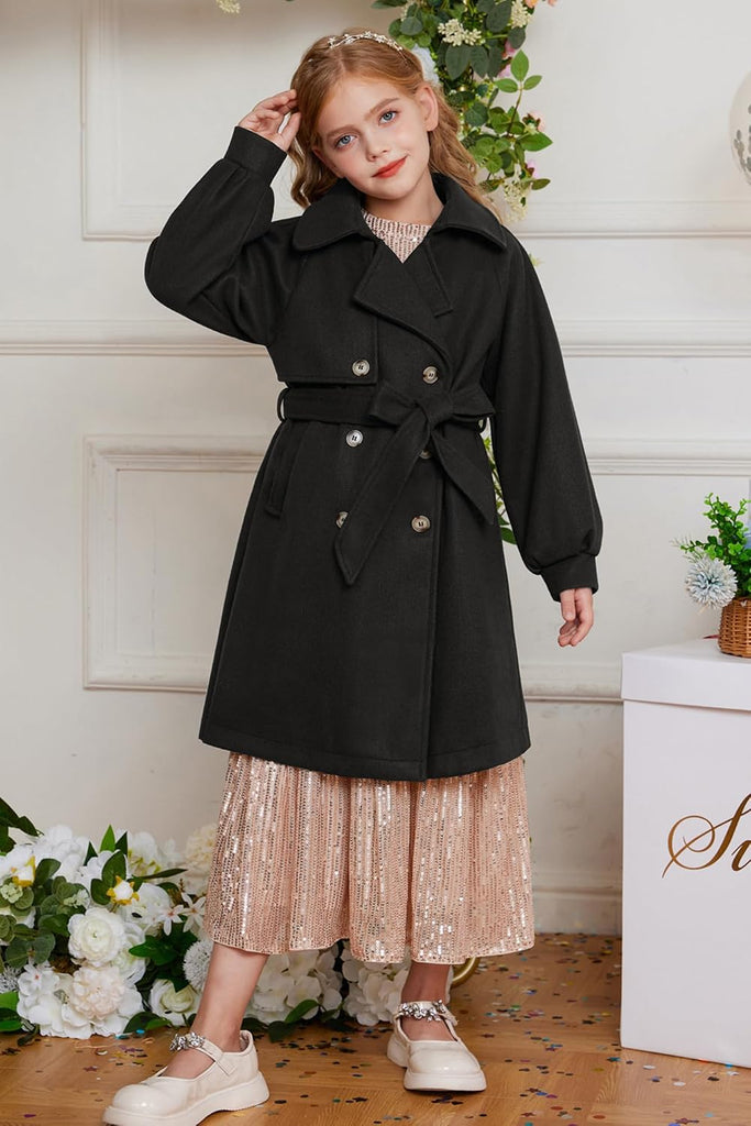 Girls Dress Coat Long Trench Belted Winter Coats