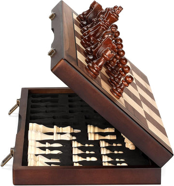 Magnetic Wooden Chess Set for Adults Kids 15'' Chess Board with Handmade Pieces, Folding Portable Travel Unique Chess