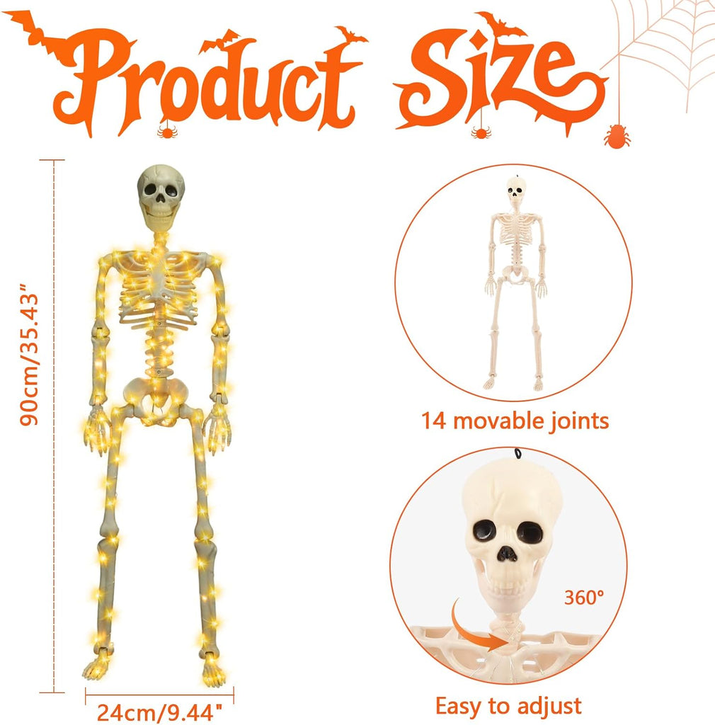 Halloween Skeleton Decor 36 Inches (with White Light) - Set of 2