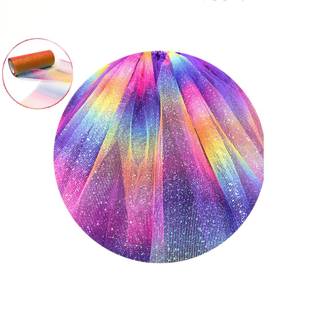 Rainbow Glitter Tulle Rolls, Decorative Tulle Fabric Roll 6" x 10 Yards(30 Feet) (6 Inches x 10 Yards(30 Feet)