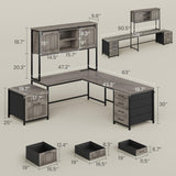 Farmhouse L Shaped Office Desk with 6 Drawer, Reversible Computer Desk with Power Outlet, Hutch/Two Person