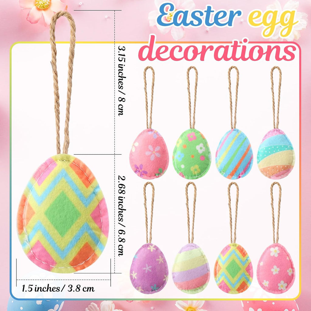 Felt Easter Egg Tree Ornaments 3D Hanging Egg Decoration for Tree with Flower Colorful Stripes Felt Easter - Set of 20