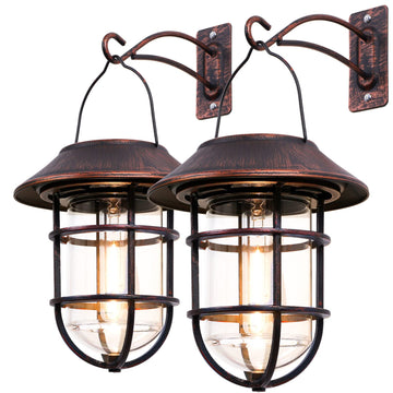 Solar Lantern Outdoor Hanging Solar Lights, Waterproof Metal Outdoor Lights with Clear Glass, LED Decorative Aluminum