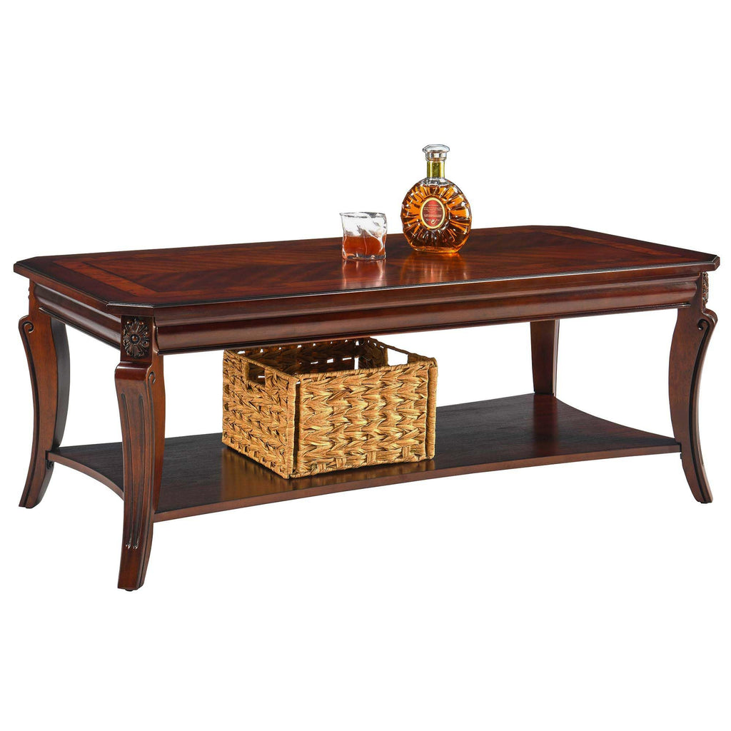 Vintage Wood Coffee Table, 47 inches Rectangular 2-Tier Coffee Tables with Storage Shelf, Traditional Mid Century