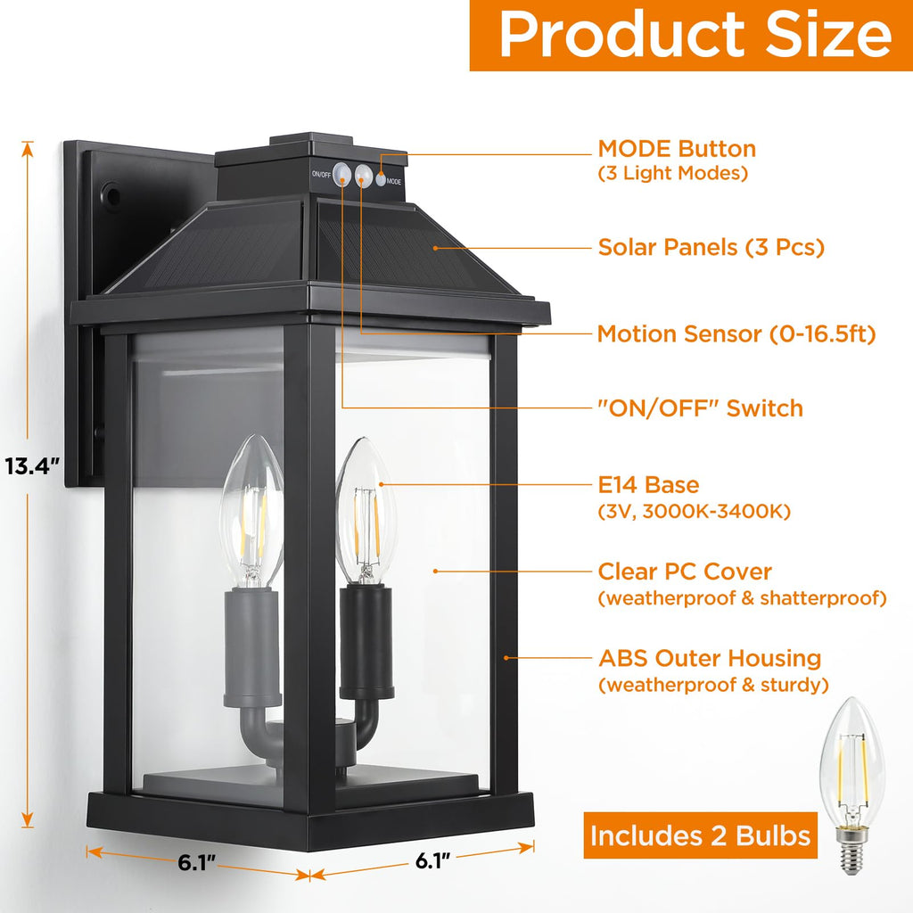 Solar Lights Outdoor Waterproof, 3 Modes Porch Lights, Motion Sensor Outside Light, Outdoor Wall Lights Lantern