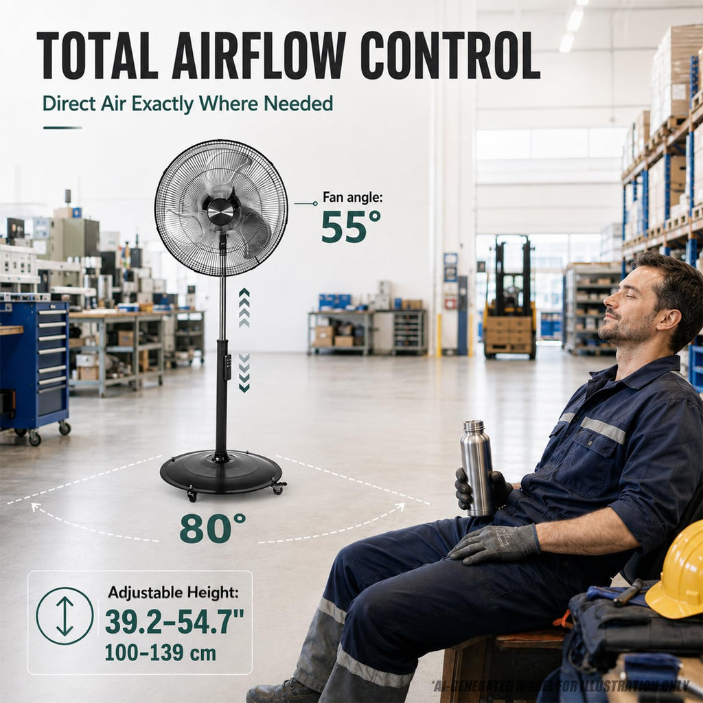 18" DC Motor Pedestal Fan, 4900 CFM High Velocity Oscillating Fan, Remote Control, Heavy-Duty Metal Standing Fan with
