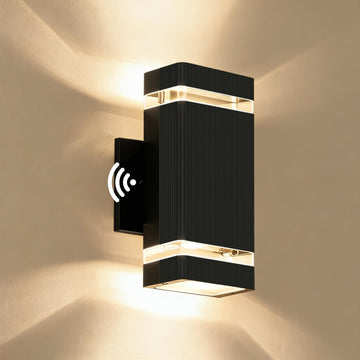 Dusk to Dawn Square Outdoor Wall Lights, Up and Down Porch Lights, Black