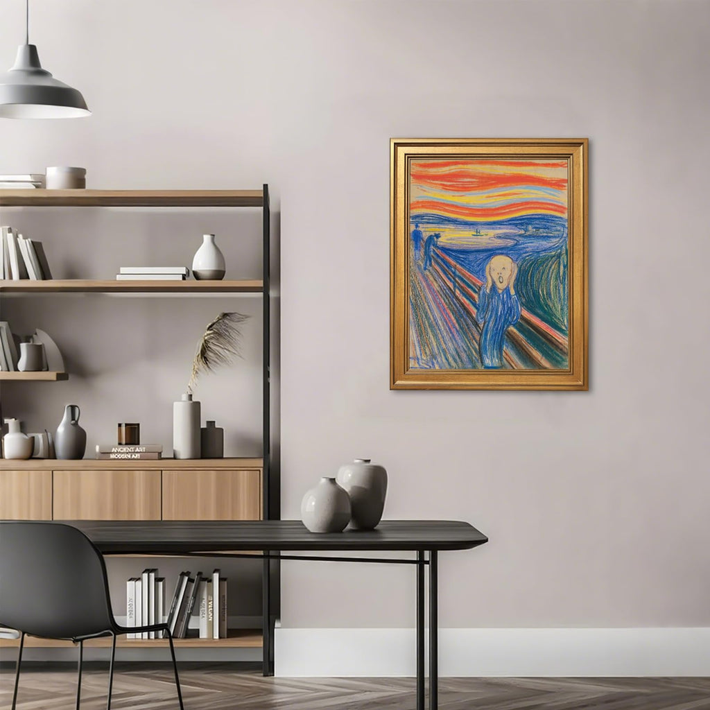 Gold Framed The Scream by Edvard Munch Abstract Poster Wall Art Vintage Classic Famous Oil Paintings Reproduction