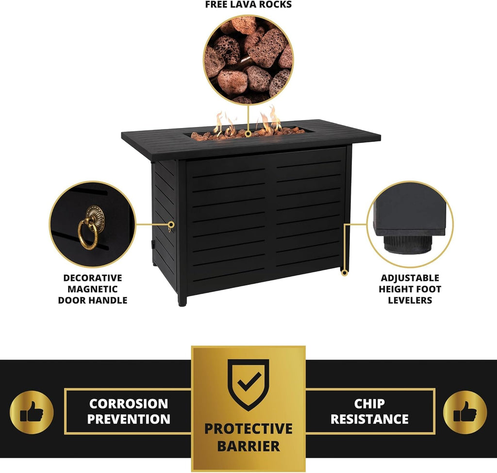 42" Outdoor Propane Fire Pit Table, Gas Fire Pits with Lava Rock Waterproof Cover and Removable Lid for Outside