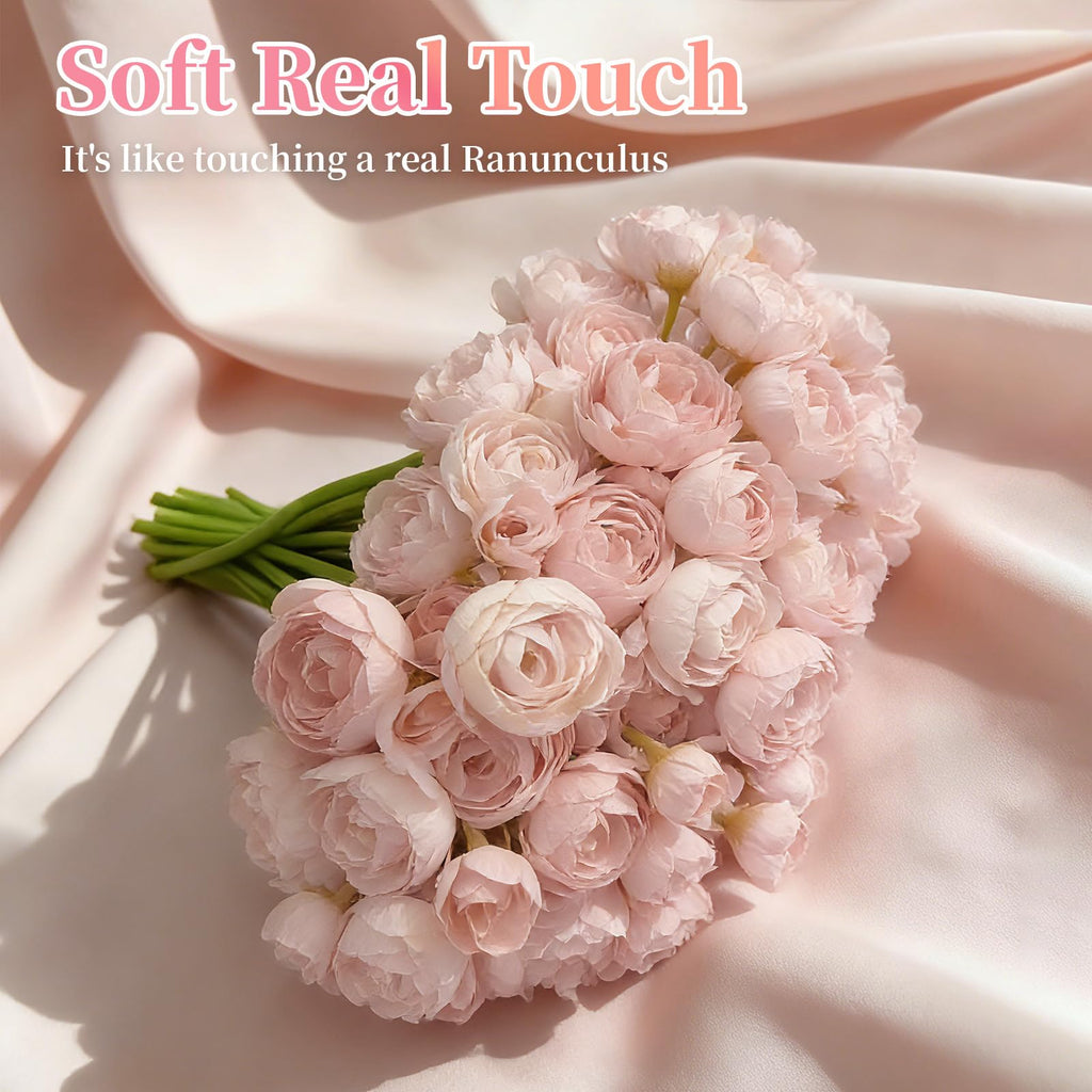 Ranunculus Artificial Flowers, 18 Pcs Faux Silk Mini Peonies Bulk Flowers for Vase, Spring Fake Wedding Filler