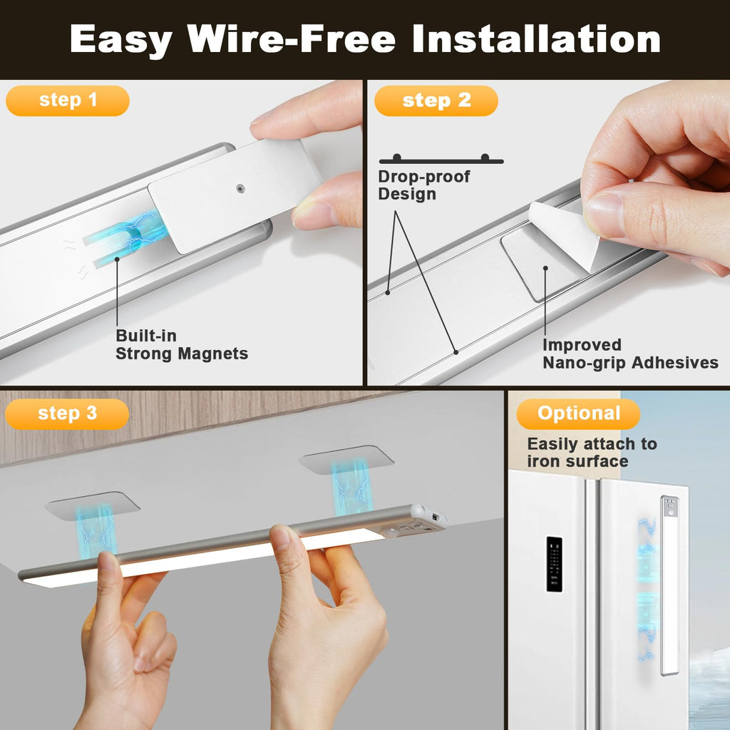 14.8inch Under Cabinet Lighting, LED Closet Lights, Motion Sensor Light Indoor, Battery Operated USB C Rechargeable