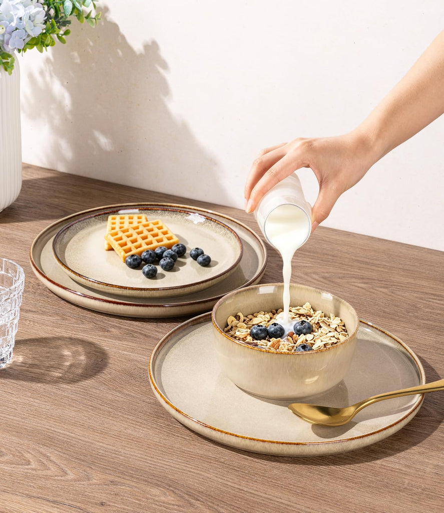 Dinnerware Sets for 6, 18 Pieces Ceramic Plates and Bowls Set