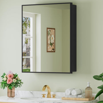 24 x 30 Inch Framed Medicine Cabinet Mirror, Recessed/Wall Mounted | Fully Assembled, Fits 23-3/8 x 28-13/16 Inch