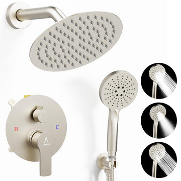 Shower Faucet Set 8IN Brass Rough-In Valve Body Trim Kit Rainfall Included Handle Accessories Complete 2 Functions